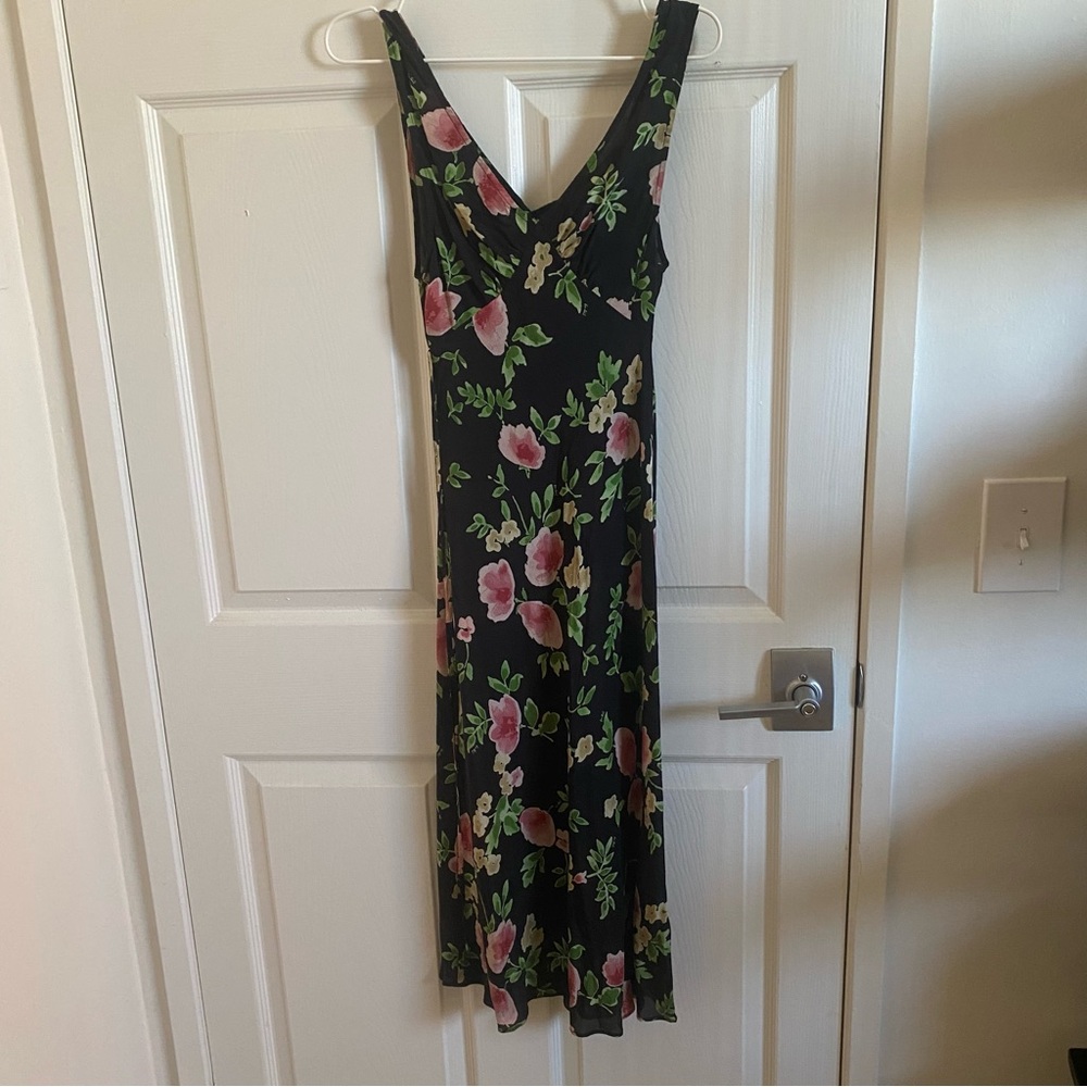Realisation Par Black Pink and Green Floral Sleeveless V-Neck Midi Sundress
